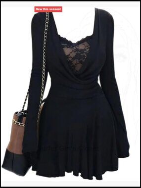 Sexy Lace Mini Dress for Women Plus Size Long Sleeve V-Neck A-Line Party Night